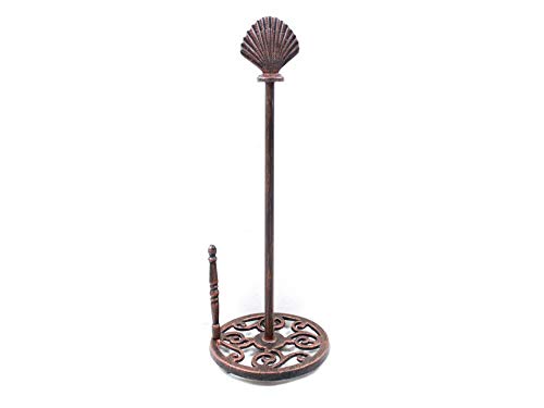 Hampton Iron Rustic Copper Cast Iron Seashell Paper Towel Holder 16" - Seashell Decor - Beac