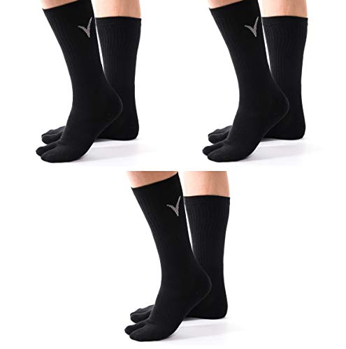 V-Toe Socks 3 Pairs Big Toe Athletic Flip-Flop Tabi Socks V-Toe Thicker Sports Or Casual Samurai Style Black Cotton Blend Comfortable Flip Flop Socks