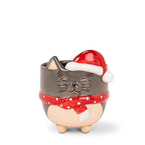 Abbott Collection  Large Cat with Santa Hat Planter-5.5" H