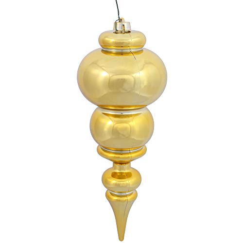 Vickerman 14" Shiny Finial Ornament, Shatterproof Plastic, UV Resistant Christmas Tree Decoration, Gold