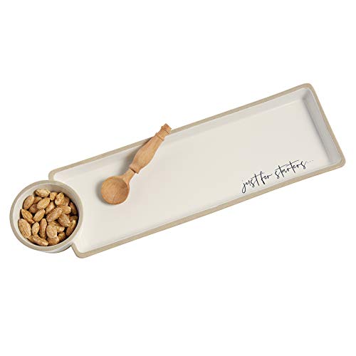 Mud Pie Stoneware Starter Tray Set,tray 4 1/2" x 15" | spoon 4 1/2",Brown