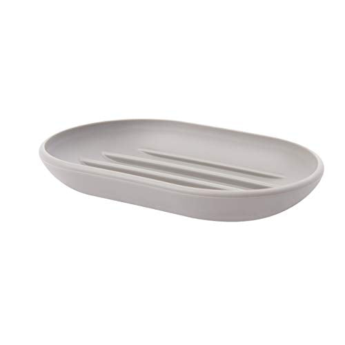 Umbra Touch Soap Dish Container For Bathroom - Contemporary, Practical Grey Molded Oval Soap Bar Holder For Bath Sink - Nicely Fits Into Amenity Tray - Easy To Clean, Highly Durable, Soft Touch, Grey