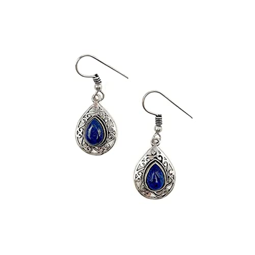 Anju Tanvi Earrings with Semiprecious Lapis Stone for Women, Silver-Plated