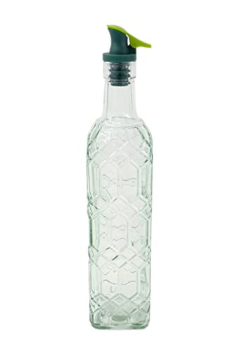 Grant Howard Corsica Embossed Glass Square Oil and Vinegar Cruet with Pourer, 16 oz, Translucent
