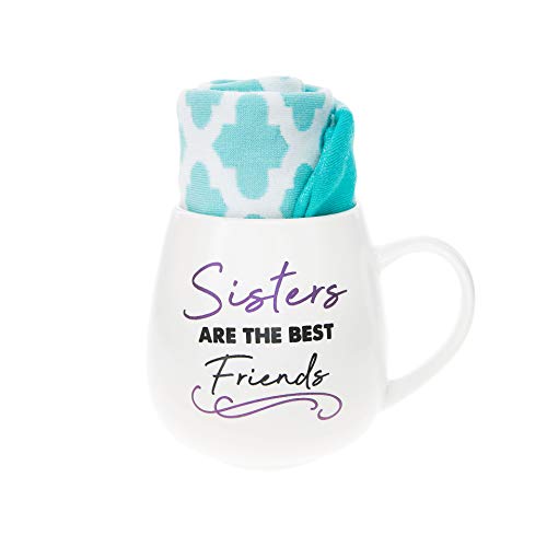 Pavilion Gift Company 71313 Sisters Are The Best Friends Patterned Socks & 15.5 Oz Coffee Cup Mug Gift Set, White