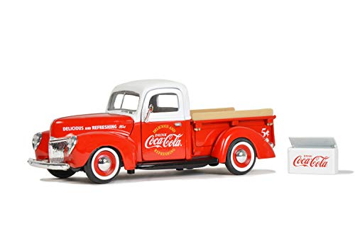 Maisto 1940 Ford Pickup Truck Coca-Cola Red and White with Coca-Cola Cooler Accessory 1/24 Diecast Model Car by Motorcity Classics 424040