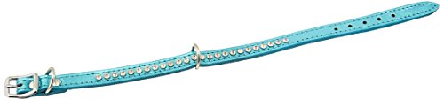 OmniPet Signature Leather Crystal and Leather Dog Collar, 14", Metallic Turquoise