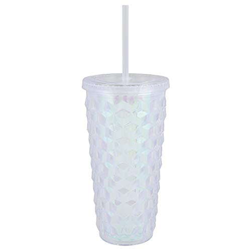 Creative Brands Slant Collections Acrylic Faceted Double-Wall Tumbler with Lid and Straw, 18-Ounce, Iridescent