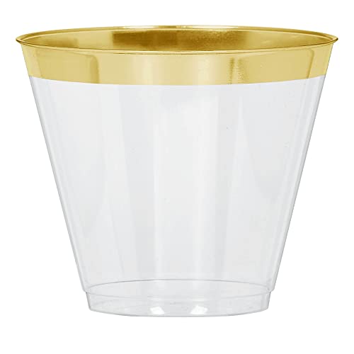 amscan Attribute Name: Premium Gold Trim Plastic Tumblers - 9 Oz. | Gold | Pack of 24