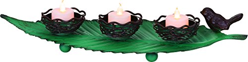 Transpac Metal Leaf with Bird Candle Holder