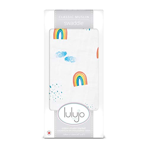 Mary Meyer Lulujo Baby 100% Cotton Muslin Swaddle Blanket, 47 x 47-Inches, Rainbow Sky