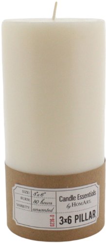 HomArt Pillar Paraffin Wax Candle, 3-Inch by 6-Inch, Ivory