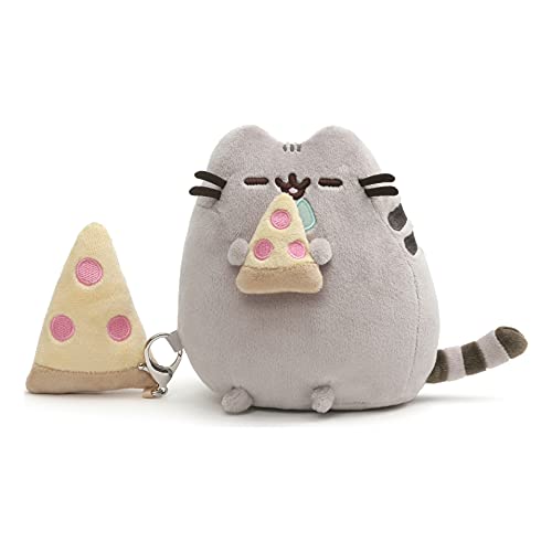 GUND Pusheen with Pizza & Bonus Clip Plush Stuffed Animal Cat, Grey, 6"