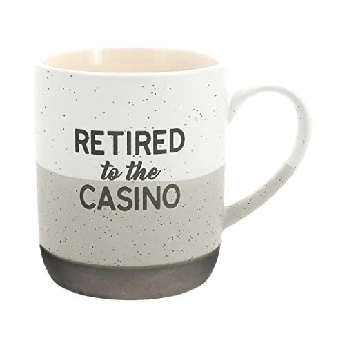Pavilion Gift Company 15-ounce Mug - Retired To The Casino Speckled Stoneware Coffee Cup Mug, Beige