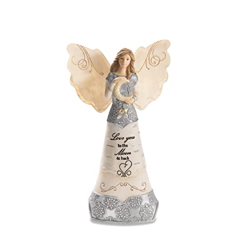 Pavilion Gift Company Love You to The Moon & Back 6" Angel Holding Moon, 6 Inch, Beige