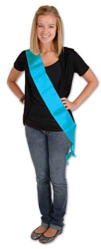 Beistle Satin Sash, 33" x 4", Turquoise