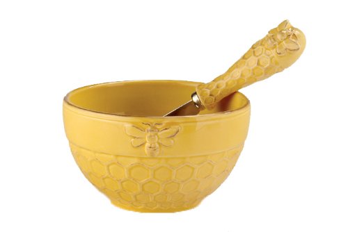 Boston International October Hill JC01 Embossed Ceramic Bowl and Spreader, 2-Piece Set, Honeycomb