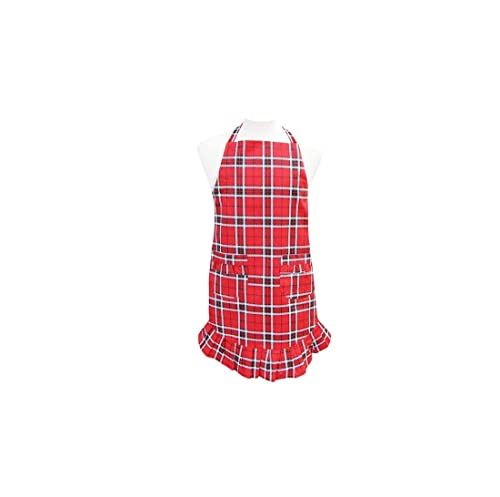 Two Lumps of Sugar Red Plaid Ruffle Apron, 30-inch Length, Cotton