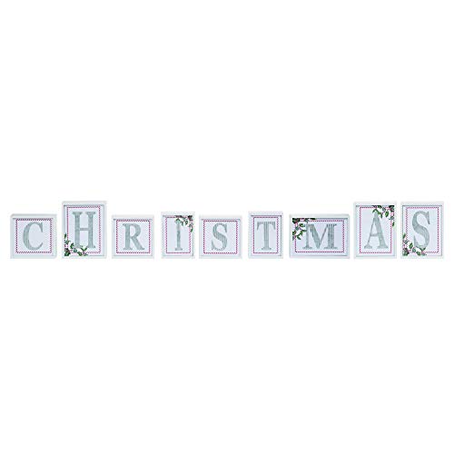 Transpac Letter White 54 x 8 MDF Wood Paper and Iron Metal Christmas Signs Set of 9