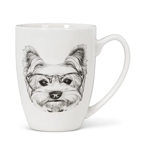 Abbott Collection  27-Sketch Pen & Ink Yorkie Mug, 4.25"H, Ivory/Black