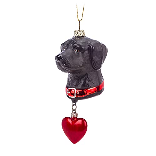 Abbott Collection  27-Heritage BLK Dog with Heart Ornament, Black/Red