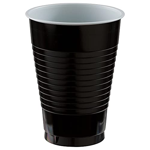 Amscan Big Party Pack Jet Black Plastic Cups | 12 oz. | Pack of 50 | Party Supply
