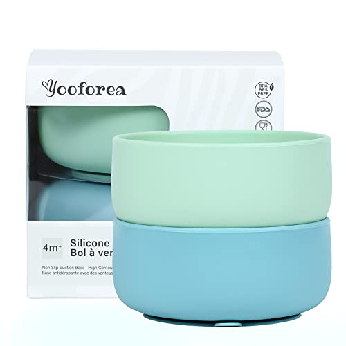 Yooforea Platinum Silicone Suction Bowls, 2 PC set for Baby Led Weaning I First Stage Bowls for Toddler Infant Baby I 100% Food Grade Silicone I Dishwasher, Microwave, Oven Safe I BPA BPS PVC Free