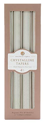 NORTHERN LIGHTS 4Pk Crystalline Tapers, Elegant Dinner Candles √ê 13 long Burning Hours √ê Smokeless, Dripless 12-inch Tall Burning Candles for Wedding, Ceremonies, Holidays, Elegant Dinners and√êCrystal