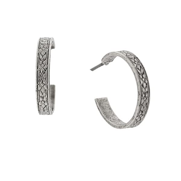 1928 Jewelry Silver Tone Small Hoop Earrings