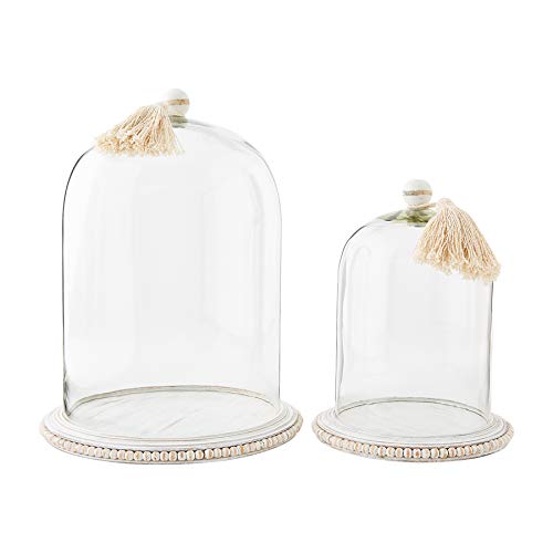 Mud Pie Large Beaded Base Decorative Cloche Set of 2, White, Small 11 1/2" x 9" dia, Large 15 1/2" x 12" dia