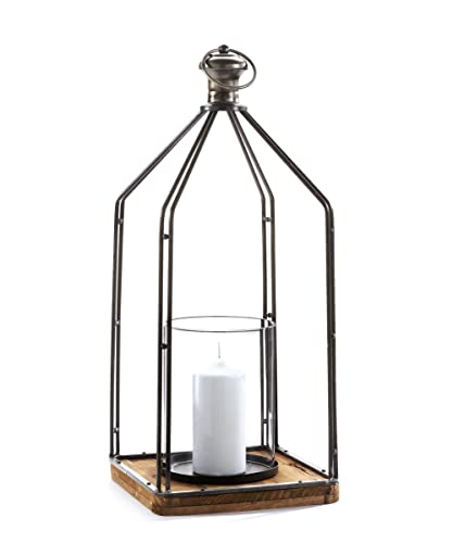 Giftcraft Large Pillar Holder with Wood Base, 25.9-inch Height, Iron, Fir and Glass, Black