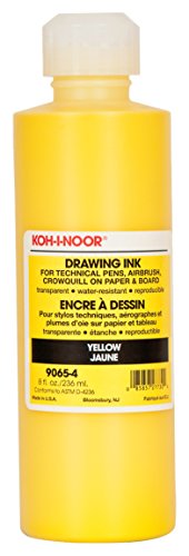 Chartpak Koh-I-Noor Pigment-Based Drawing Ink, 8 oz Bottle, Yellow (90654.YEL)