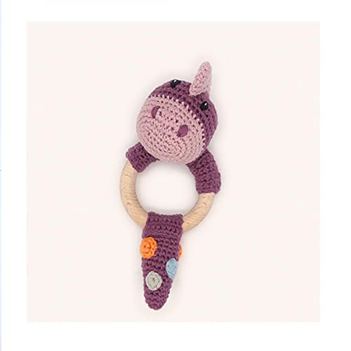 Pebble | Handmade Wooden Teething Ring - Organic Dino Purple | Crochet | Fair Trade | Pretend | Imaginative Play | Machine Washable