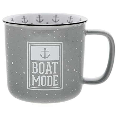 Pavilion - Boat Mode Ceramic 18-ounce Mug, Gray with Speckled Finish, Durable Thick Walled Camping Style Coffee Cup, Campfire Mug, Coastal Decor, Captains Mug 1 Count