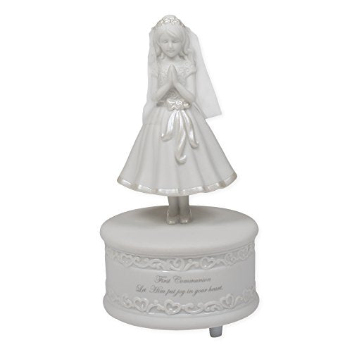 Roman First Communion Girl 7.5 Inch Porcelain Musical Figurine Plays The Lord&