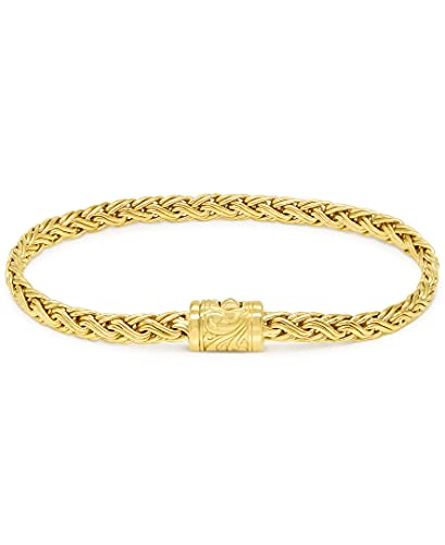 18K Gold Plated Sterling Silver 925 with Double Wheat 5mm Chain DEVATA Bali Link Bracelet DVH5225PD (Size L/8.0")