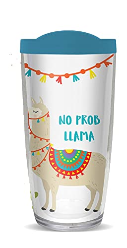 Freeheart No Problem Llama Insulated 16 Oz Clear Travel Tumbler Mug with Blue Lid