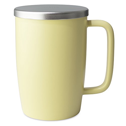 FORLIFE Dew Satin Finish Brew-In-Mug with Basket Infuser & Stainless Lid 18 oz., Lemon Grass