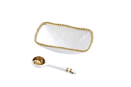 Pampa Bay Get Gifty Bowl and Spoon Set, Golden Bead Design