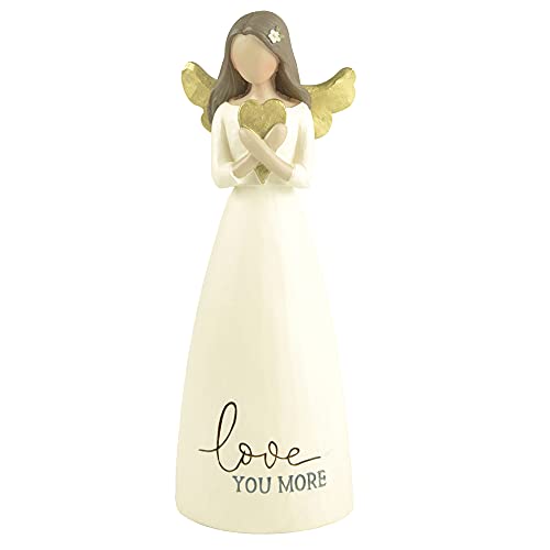 Blossom Bucket Love You More Heart Soft Cream 6 inch Resin Stone Collectible Angel Figurine