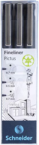 Rediform Schneider Pictus Fineliner Pens (Line Widths 0.3 mm, 0.5 mm and 0.7 mm) Black (Pack of 3)