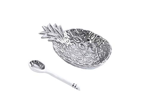 Pampa Bay Get Gifty Bowl and Spoon Set, Silver Pineapple Design