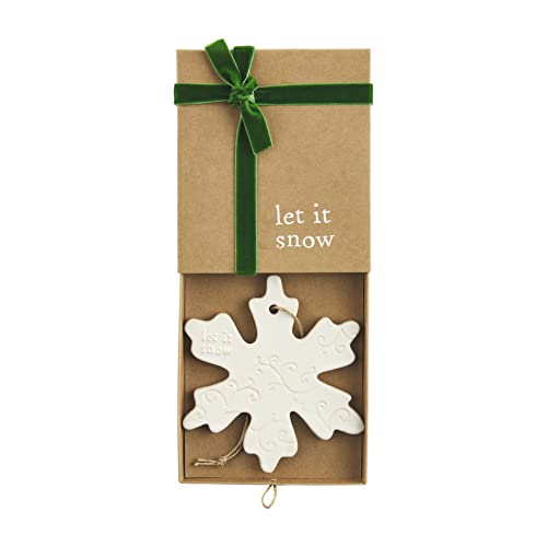 Mud Pie White Snowflake Christmas Ornament, 4.5" x 4.25", Stoneware