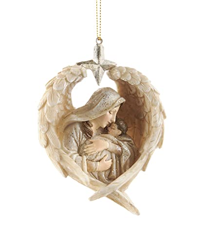 Giftcraft 683203 Christmas Holy Family Angel Wing Ornament, 4.3 inch, Polyresin