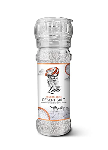 LUNN Natural Fine Grain Desert Salt | 3.53 Oz (100 Gm) | With Salt Glass Grinder | Summer Harvested | Rich in Mineral |Pure Unrefined Salt | NON-GMO | Gluten Free | Vegan | Adds taste