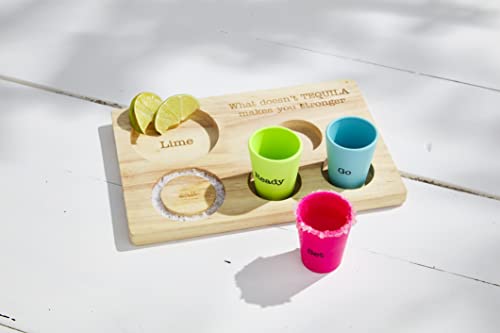 Mud Pie Tequila Shot Board Set, 7" x 10 1/4" 2 1/2 oz, BROWN