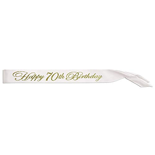 Beistle White"Happy 70th Birthday" Glittered Satin Sash - 1pc