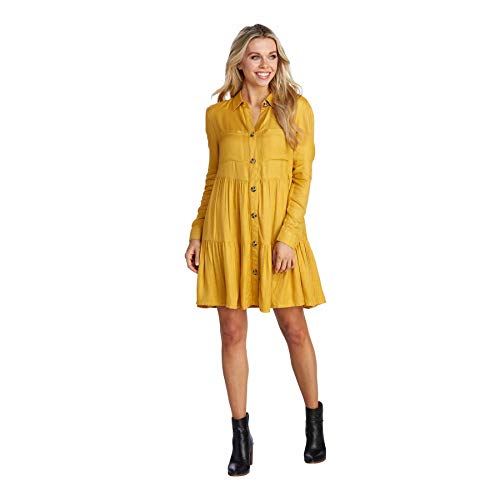 Mud Pie Mustard Clover Button-Down Dress, Large