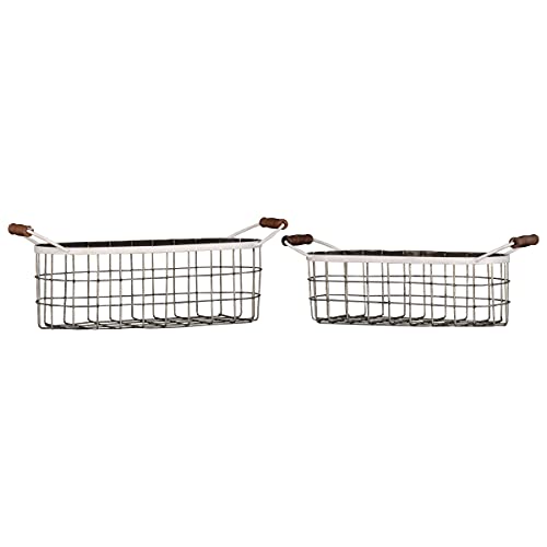 Foreside Home & Garden Set of 2 Oblong Metal & Wood Handled Baskets, Multi