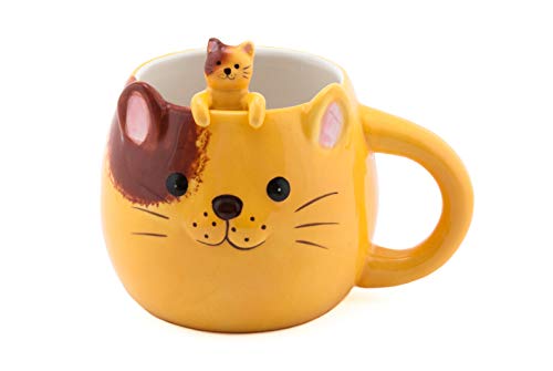 FMC Fuji Merchandise FMC Cute Animal Novelty Ceramic Coffee Tea Mug with Matching Spoon 16 fl oz Mug (Cute Kitty)